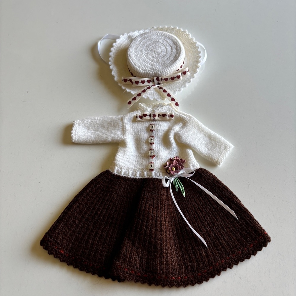 Doll Clothes Handmade Knit Dress and Hat set